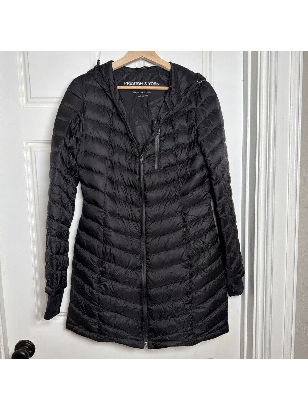 Preston York Jacket womens M Black Coat Ultra-Lite Puffer Hooded Long Down Fill